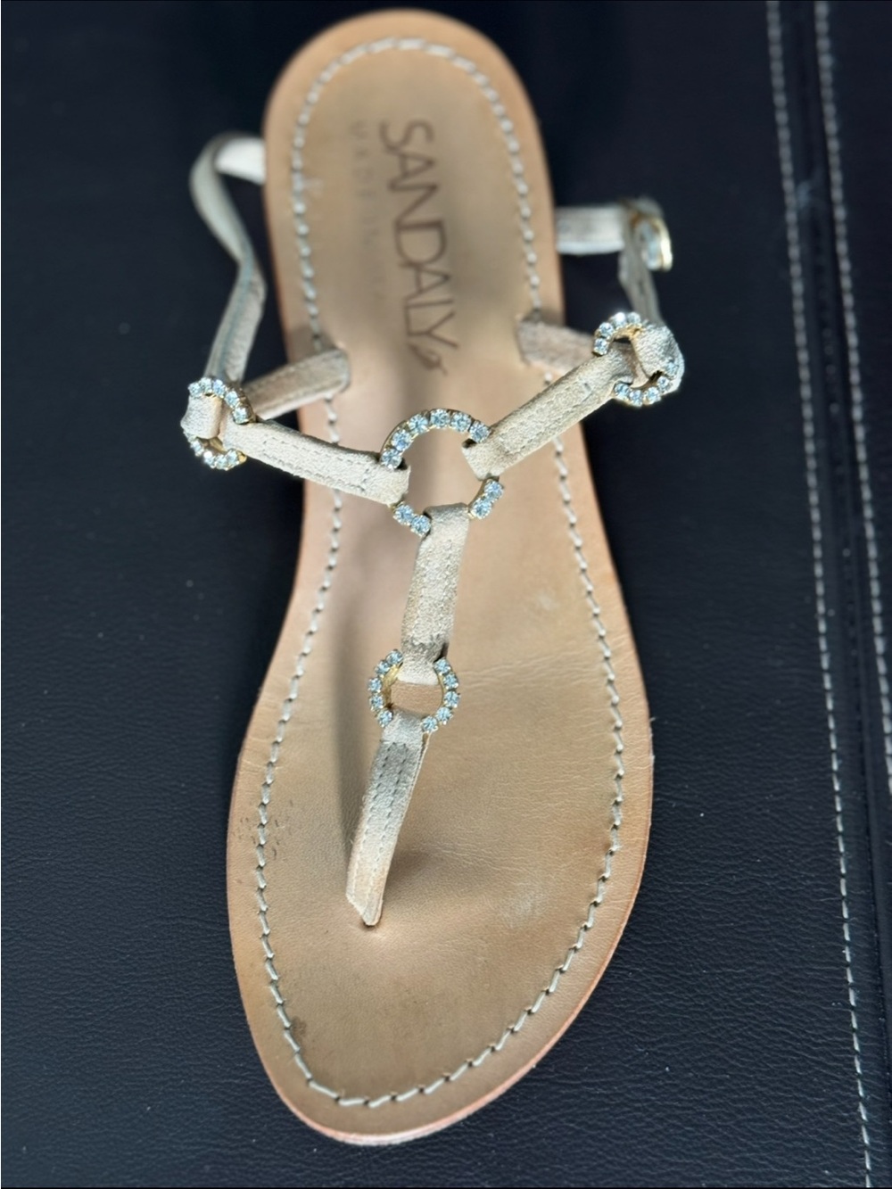 Sandalyé Women's Metallic Gold Jeweled T-Strap Sandal